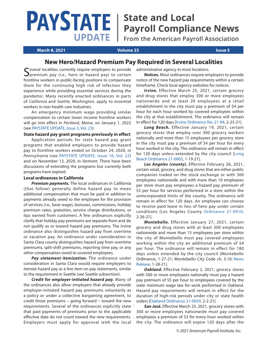 PayState Update, Issue 5, March 8, 2021 page 1