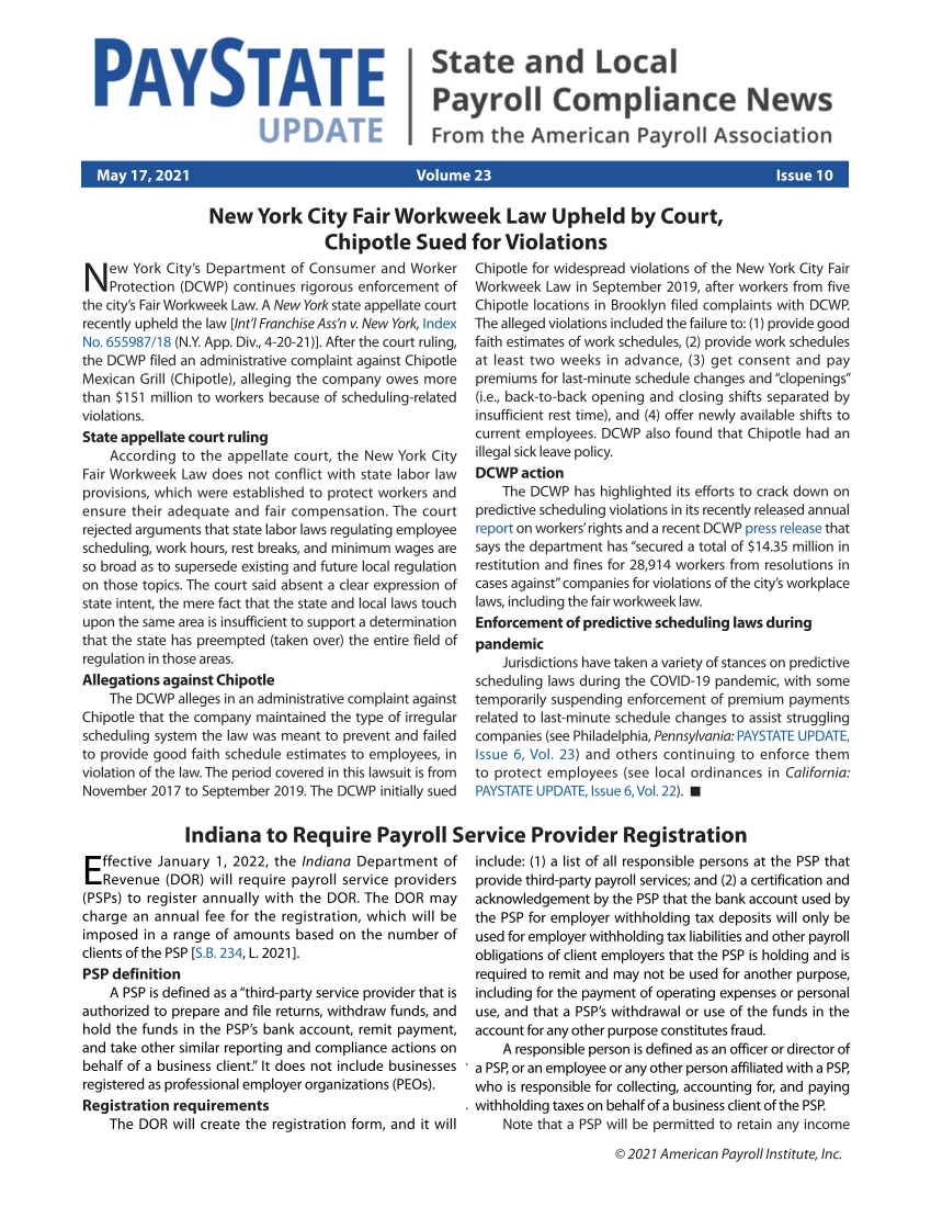 PayState Update, Issue 10, May 17, 2021 page 1