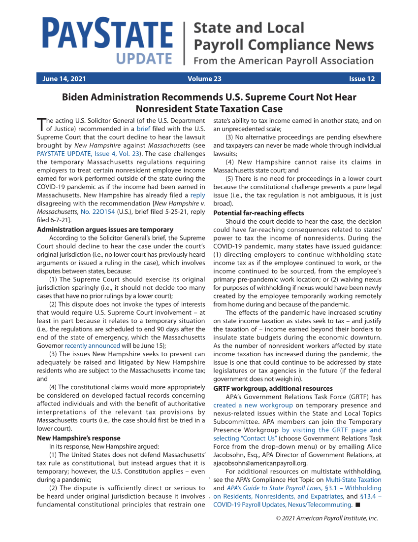 PayState Update, Issue 12, June 14, 2021 page 1