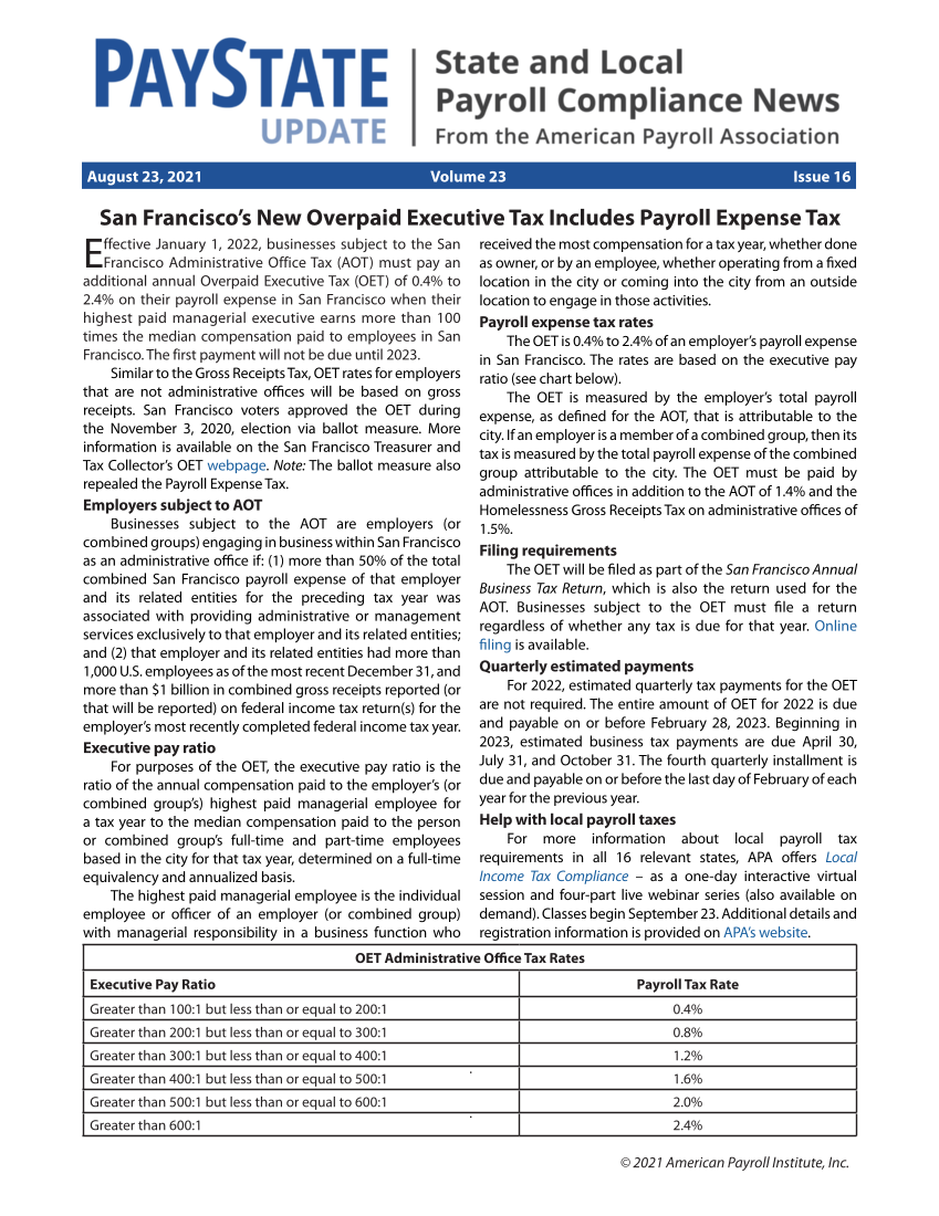 PayState Update, Issue 16, August 23, 2021 page 1