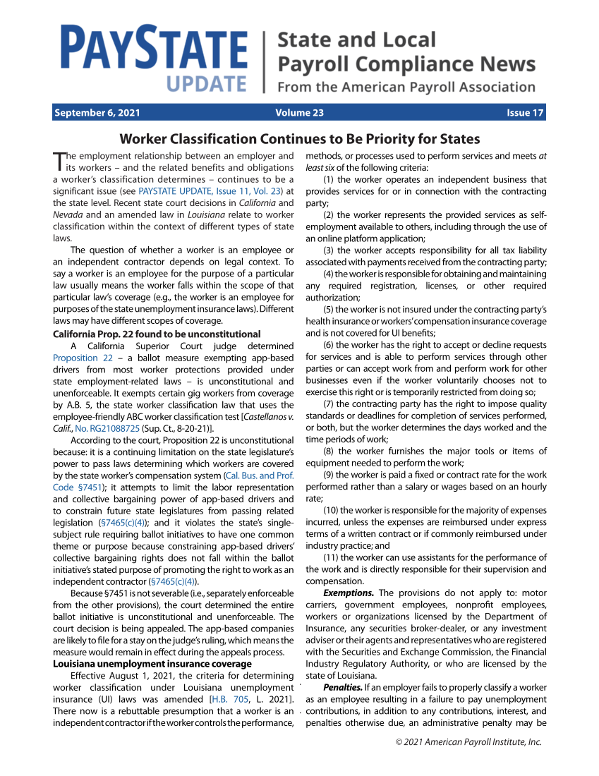 PayState Update, Issue 17, September 6, 2021 page 1