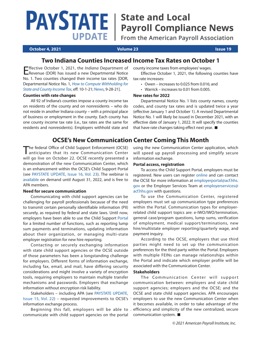 PayState Update, Issue 19, October 4, 2021 page 1