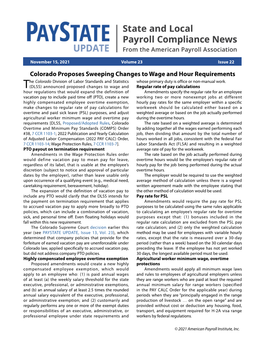 PayState Update, Issue 22, November 15, 2021 page 1