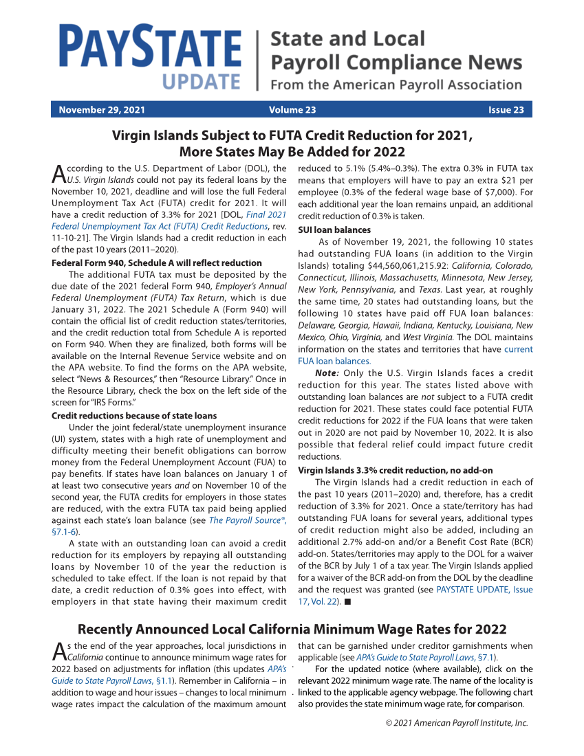 PayState Update, Issue 23, November 29, 2021 page 1