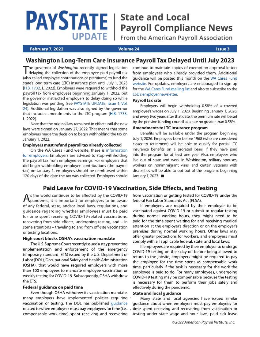 PayState Update, Issue 3, February 7, 2022 page 1