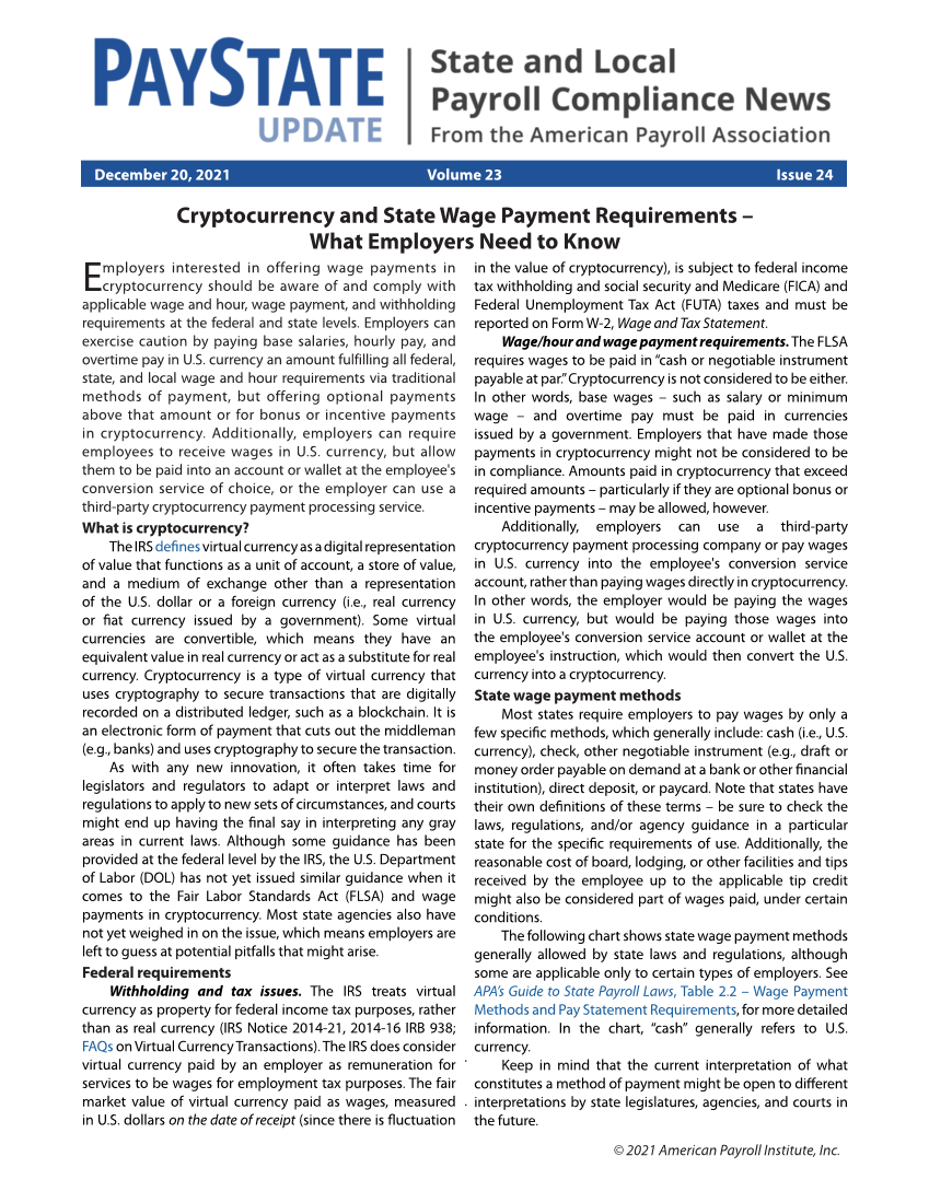 PayState Update, Issue 24, December 20, 2021 page 1