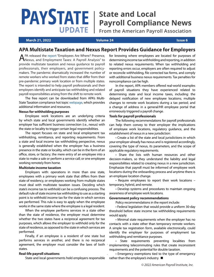 PayState Update Issue 6, March 21, 2022 page 1