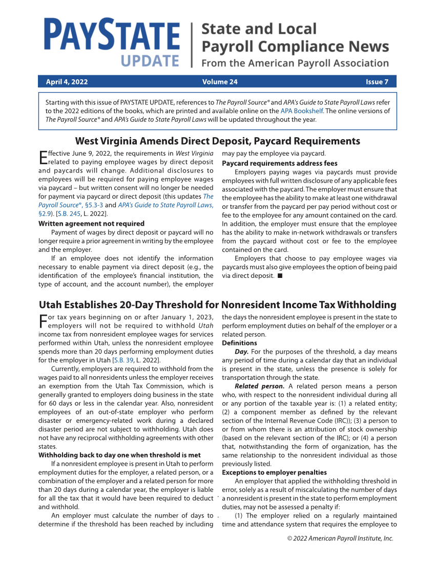 PayState Update, Issue 7, April 4, 2022 page 1