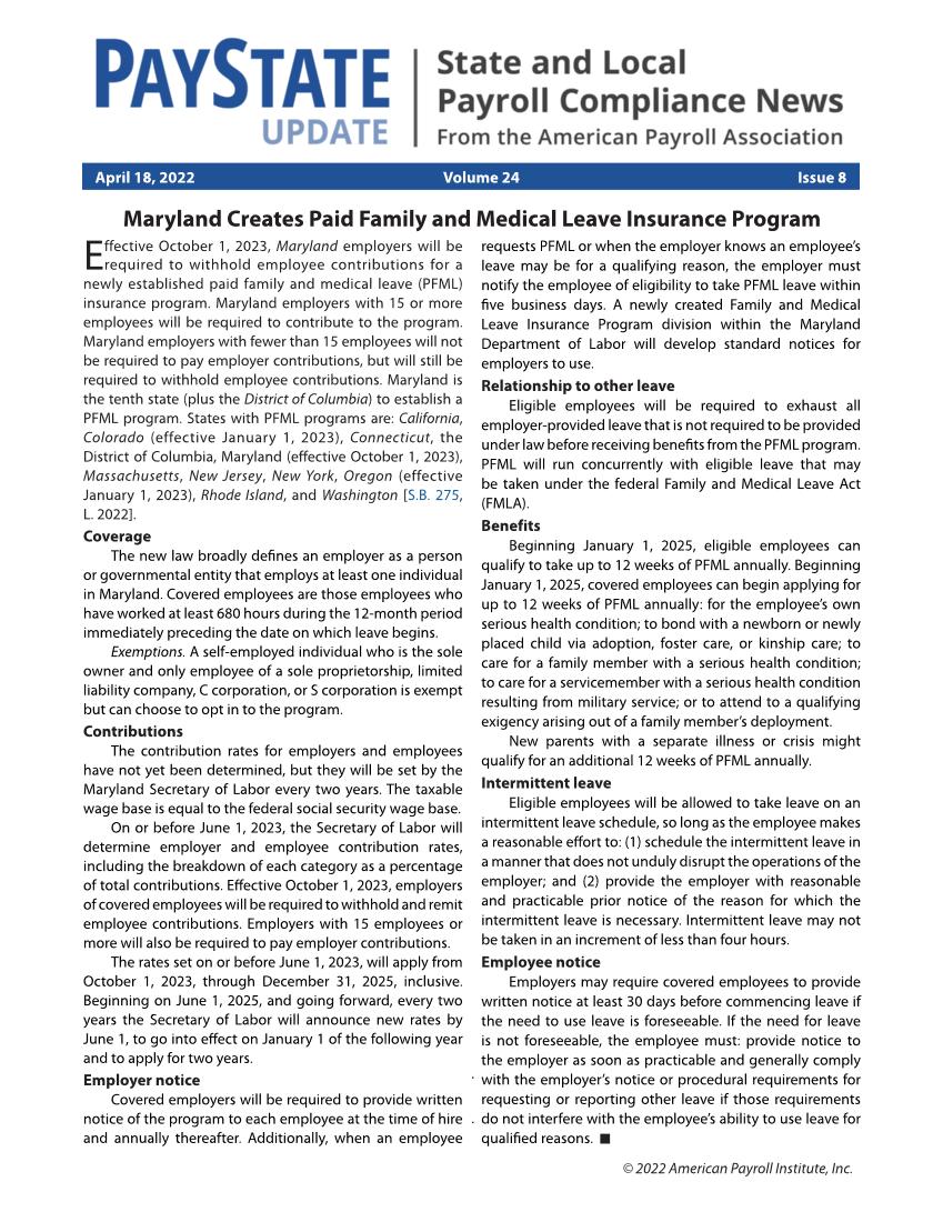 PayState Update, Issue 8, April 18, 2022 page 1