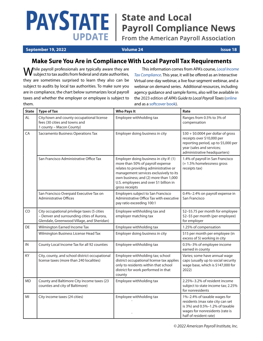 PayState Update, Issue 18, September 19, 2022 Page 1