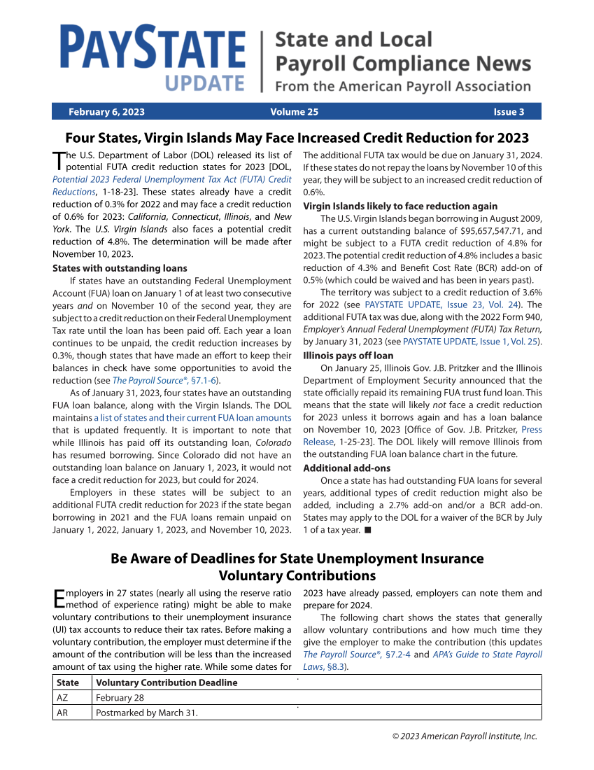 PayState Update, Issue 3, February 6, 2023 page 1