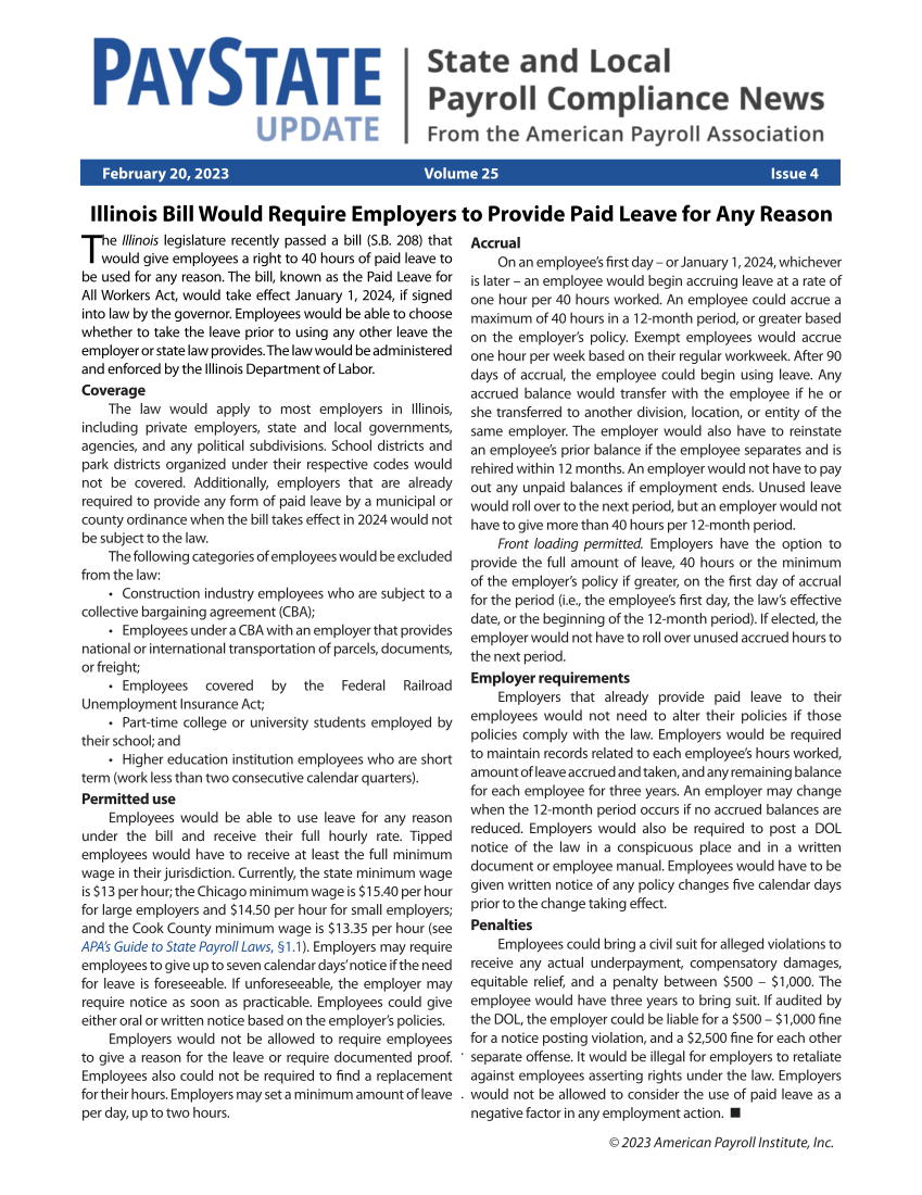 PayState Update, Issue 4, February 20, 2023 Page 1