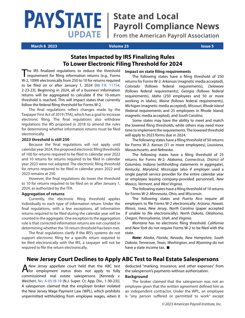 PayState Update, Issue 5, March 6, 2023 page 1