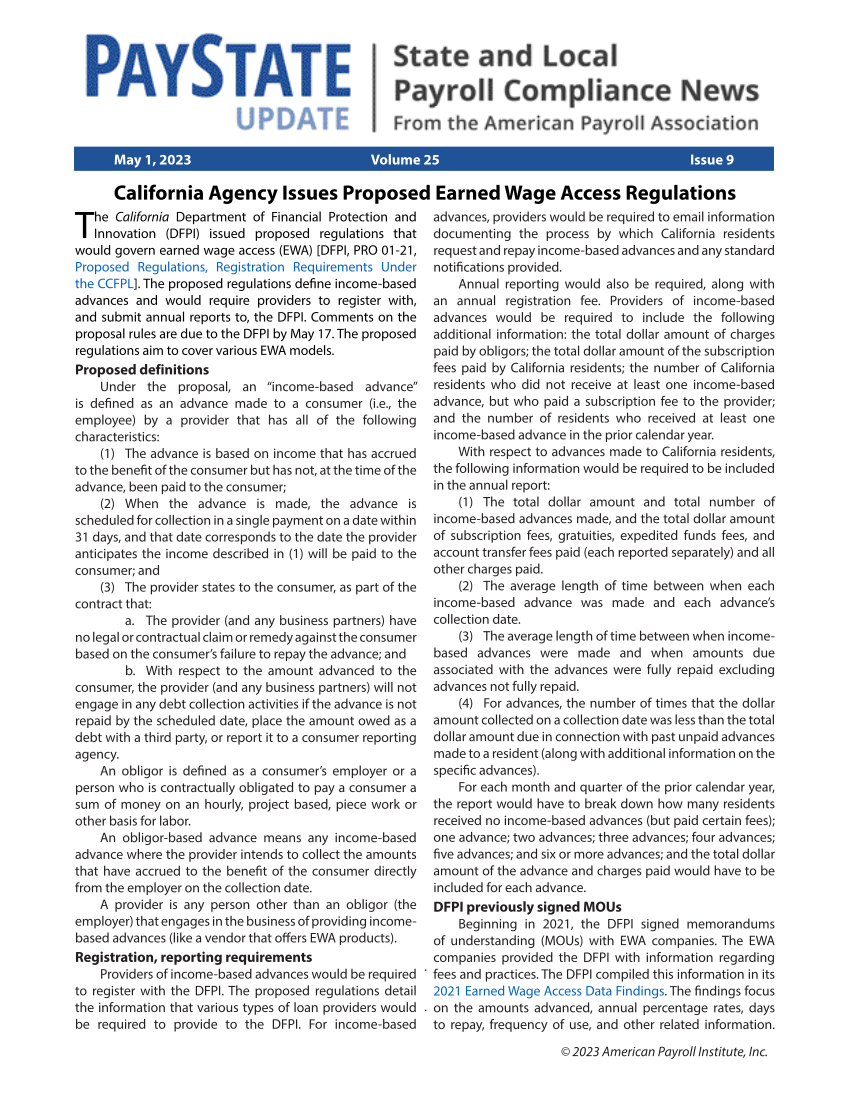 PayState Update, Issue 9, May 1, 2023 Page 1