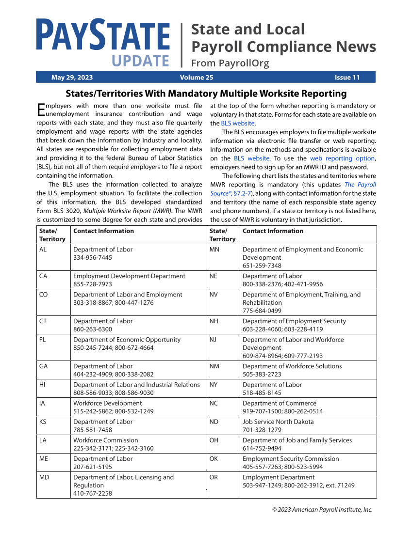 PayState Update, Issue 11, May 29, 2023 Page 1