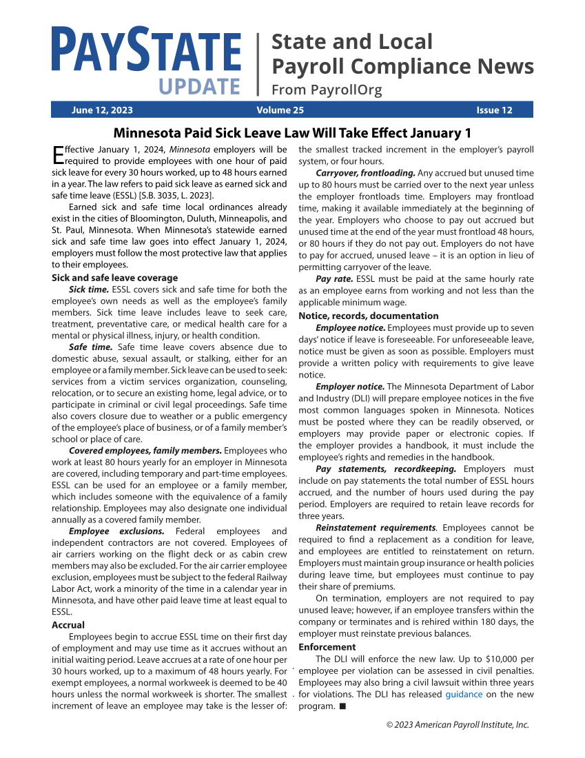 PayState Update, Issue 12, June 12, 2023 page 1