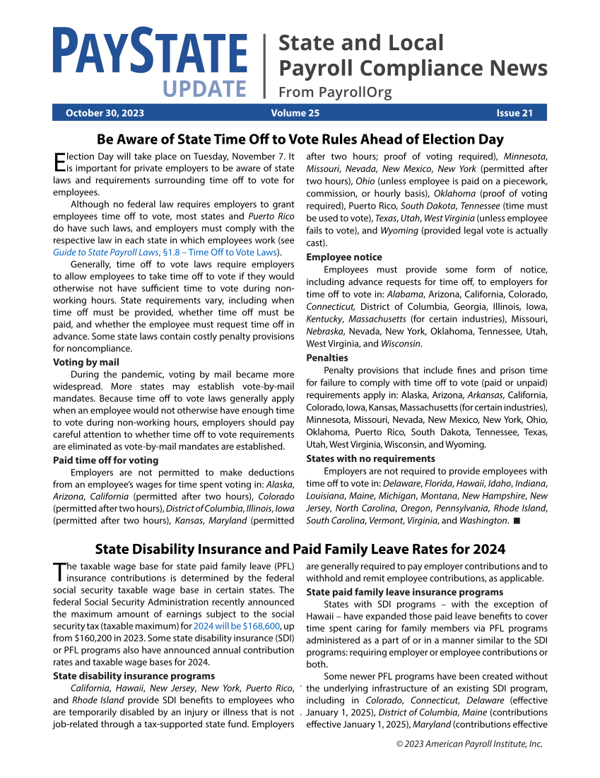 PayState Update, Issue 21, October 30, 2023 page 1