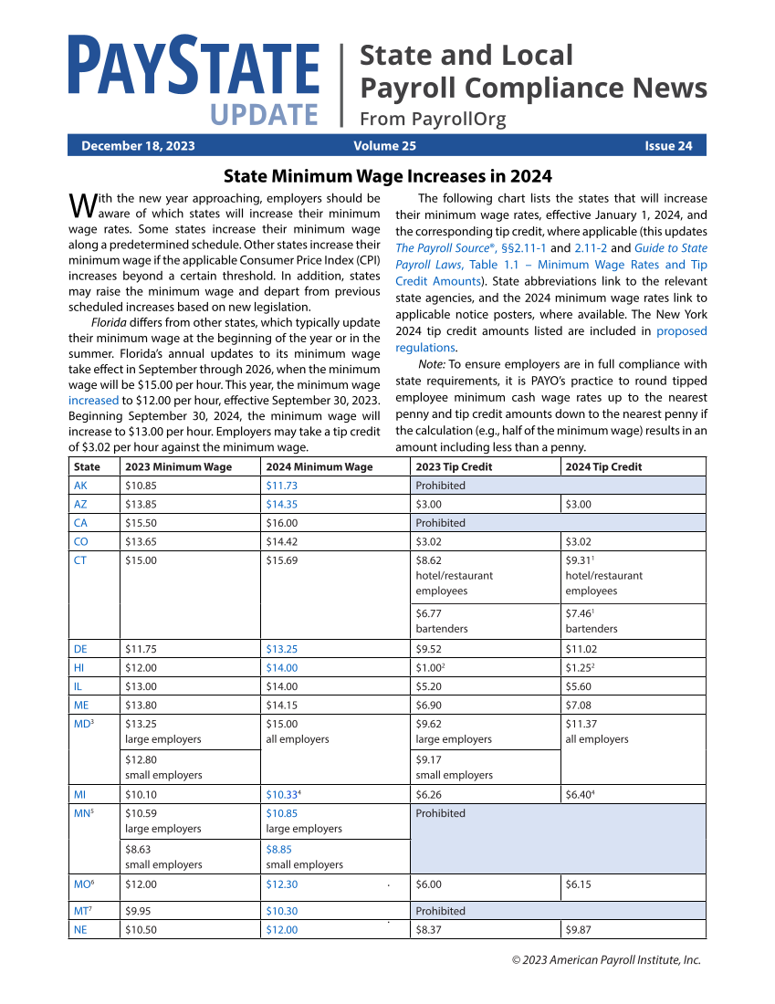 PayState Update, Issue 24, December 18, 2023 page 1
